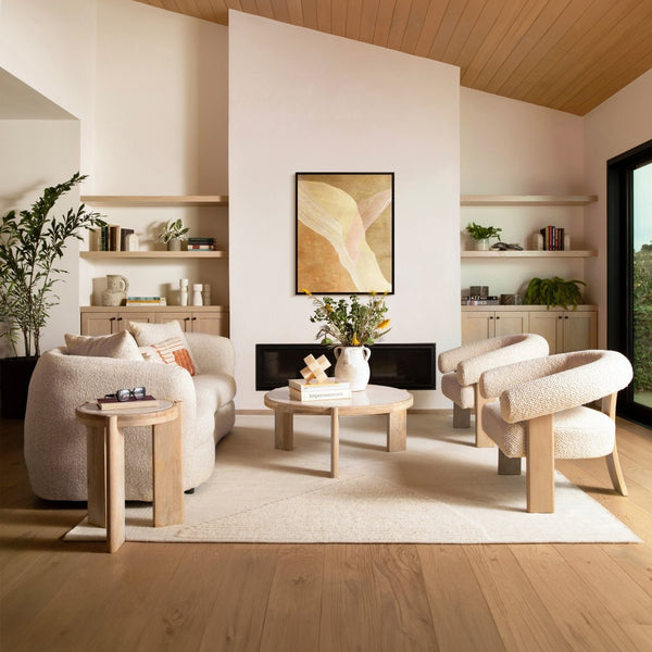 Karina Living Frankie Cream Boucle Occasional Chair - Mid-Century Modern Design with Natural Ash Wood Legs DOV39008-CREM