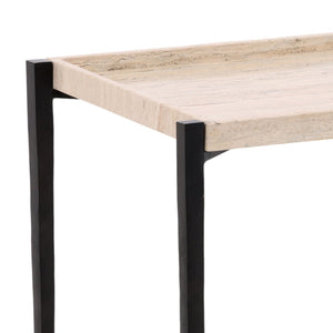 Karina Living Rice Travertine End Table with Iron Base – Modern Accent Piece for Stylish Living Spaces & Decor DOV40026-BRCR