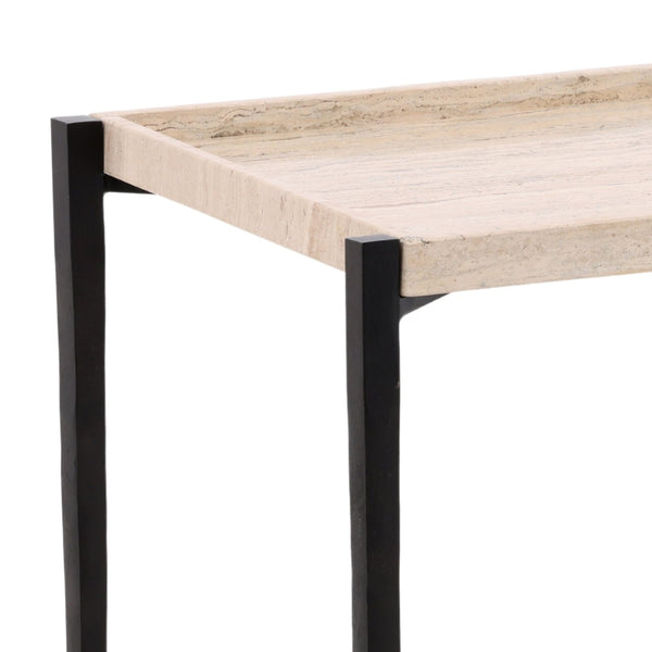 Karina Living Rice Travertine End Table with Iron Base – Modern Accent Piece for Stylish Living Spaces & Decor DOV40026-BRCR
