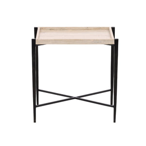 Karina Living Rice Travertine End Table with Iron Base – Modern Accent Piece for Stylish Living Spaces & Decor DOV40026-BRCR