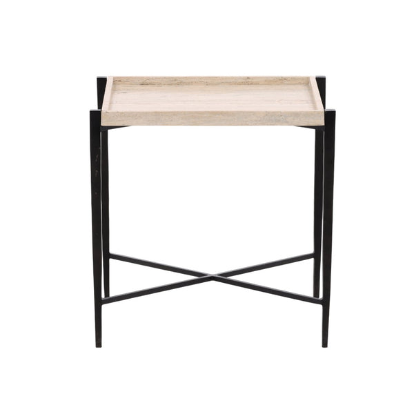 Karina Living Rice Travertine End Table with Iron Base – Modern Accent Piece for Stylish Living Spaces & Decor DOV40026-BRCR
