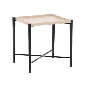 Karina Living Rice Travertine End Table with Iron Base – Modern Accent Piece for Stylish Living Spaces & Decor DOV40026-BRCR