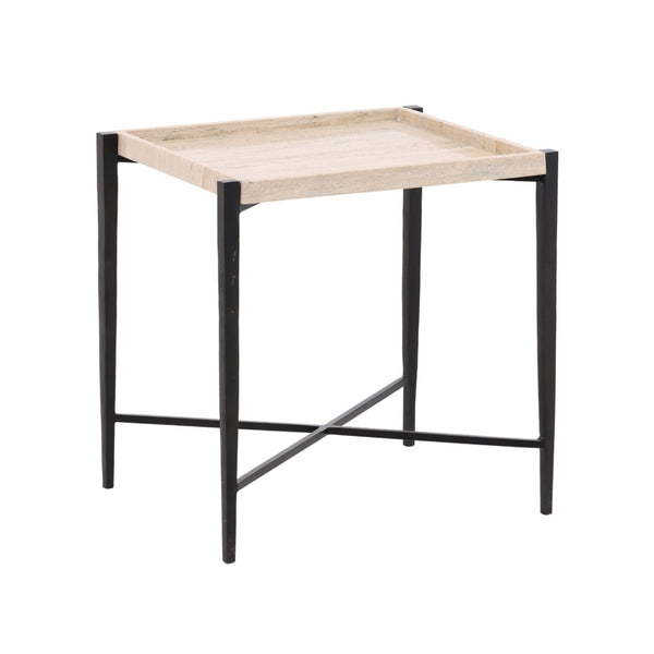 Karina Living Rice Travertine End Table with Iron Base – Modern Accent Piece for Stylish Living Spaces & Decor DOV40026-BRCR
