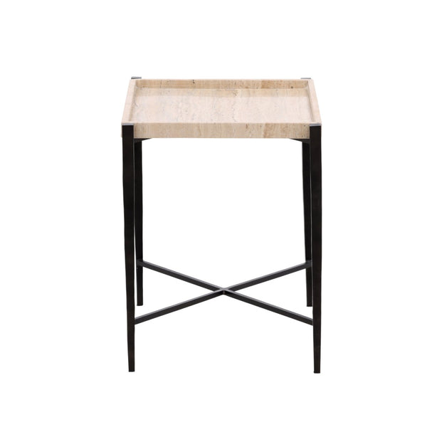 Karina Living Rice Travertine End Table with Iron Base – Modern Accent Piece for Stylish Living Spaces & Decor DOV40026-BRCR