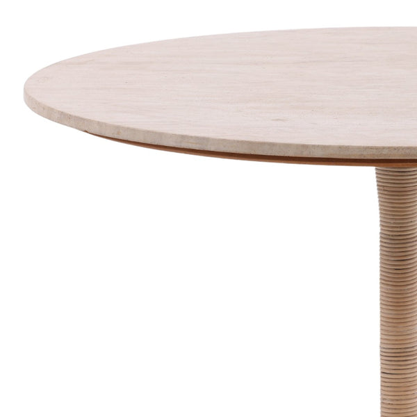 Karina Living Martine Counter Table in Natural - Chic Travertine & Woven Cane Design for Stylish Dining Spaces DOV40031-NATL