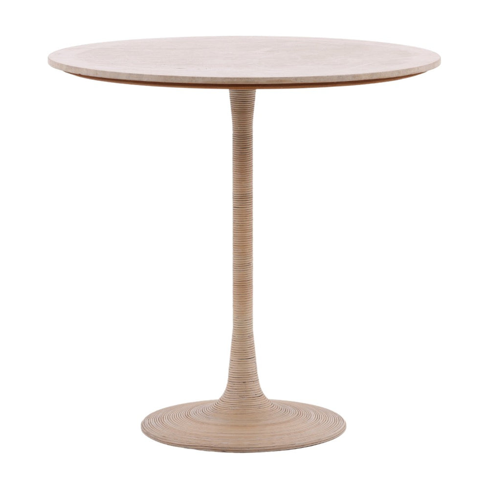 Karina Living Martine Counter Table in Natural - Chic Travertine & Woven Cane Design for Stylish Dining Spaces DOV40031-NATL