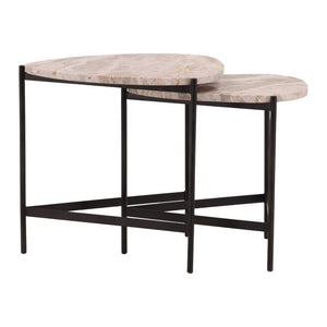 Karina Living Corwin Nesting Tables - Elegant Natural Marble & Black Iron Set for Stylish Living Room Decor DOV40035-NATL
