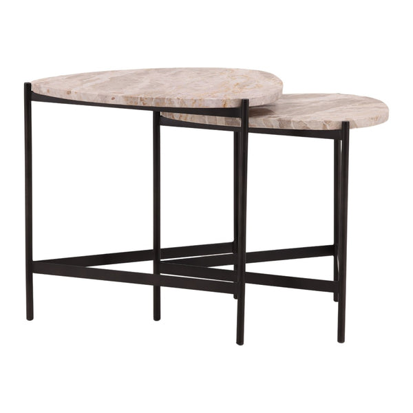 Karina Living Corwin Nesting Tables - Elegant Natural Marble & Black Iron Set for Stylish Living Room Decor DOV40035-NATL