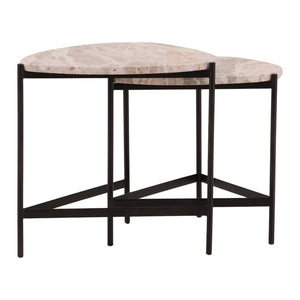 Karina Living Corwin Nesting Tables - Elegant Natural Marble & Black Iron Set for Stylish Living Room Decor DOV40035-NATL