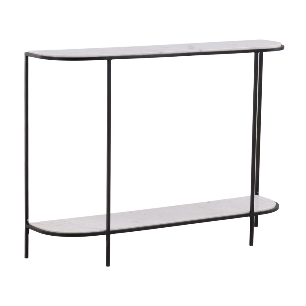 Karina Living Brian Console Table - Elegant Banswara Marble & Iron Frame, Modern Minimalist Design for Any Space DOV40044-WHIT