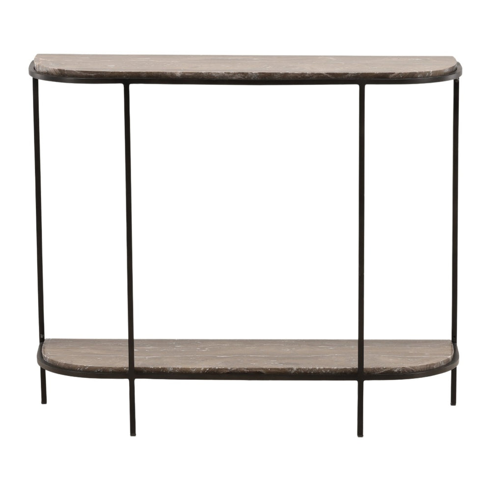 Karina Living Brian Console Table - Stylish Brown Marble & Black Iron Design for Entryway or Living Room Decor DOV40045-BRWN