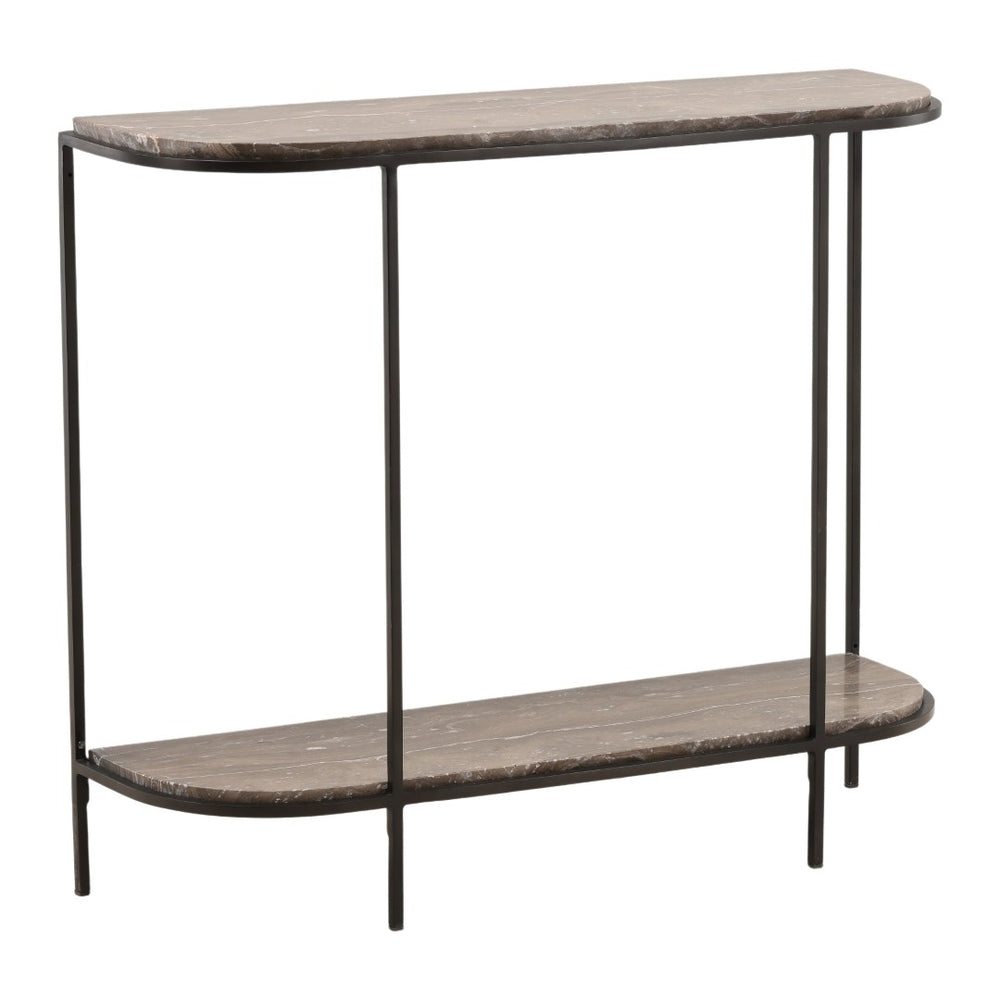 Karina Living Brian Console Table - Stylish Brown Marble & Black Iron Design for Entryway or Living Room Decor DOV40045-BRWN