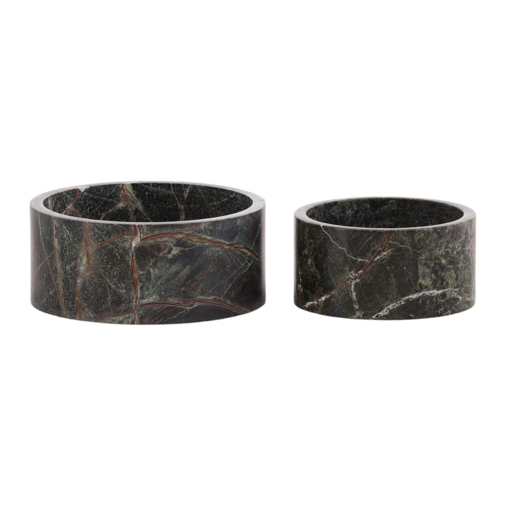 Karina Living Farran Bowl Set of 2 - Hand-Finished Green Bidasar Marble for Unique Serving & Decorative Style DOV40047-GREN