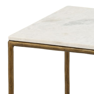 Karina Living Perugia Side Table - Elegant White Marble with Antique Brass Base for Modern & Classic Interiors DOV40056-WHIT