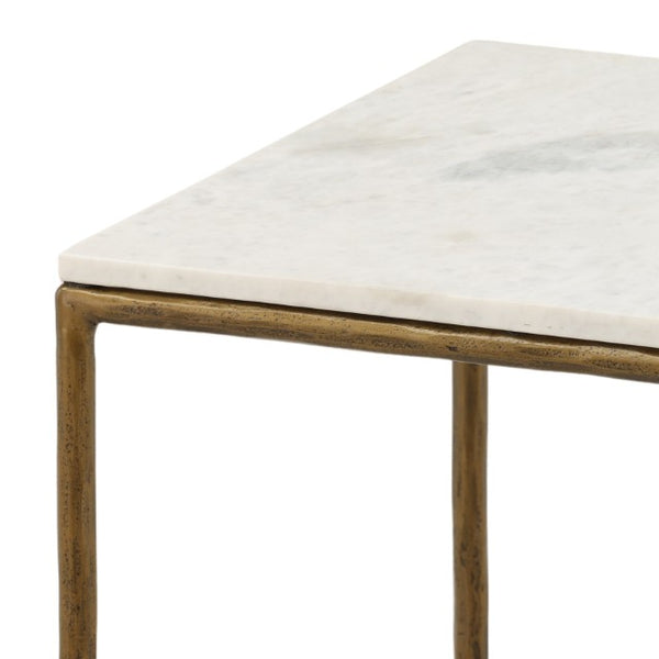 Karina Living Perugia Side Table - Elegant White Marble with Antique Brass Base for Modern & Classic Interiors DOV40056-WHIT