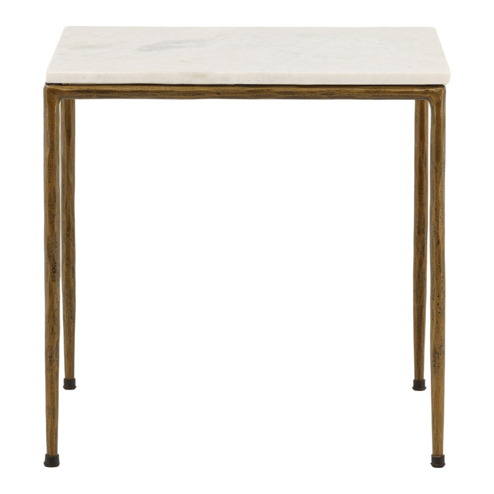 Karina Living Perugia Side Table - Elegant White Marble with Antique Brass Base for Modern & Classic Interiors DOV40056-WHIT