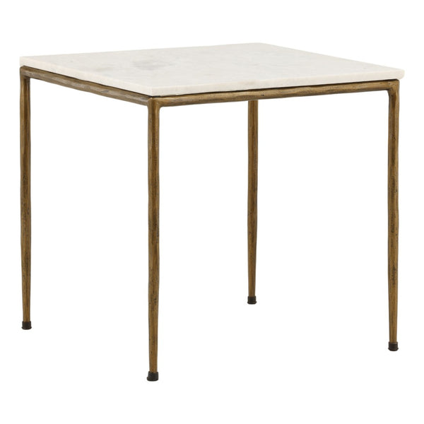 Karina Living Perugia Side Table - Elegant White Marble with Antique Brass Base for Modern & Classic Interiors DOV40056-WHIT