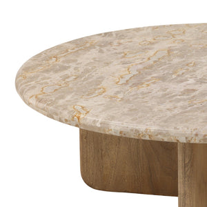 Karina Living Layna Coffee Table in Beige - Elegant Marble & Mango Wood Design for Modern Living Room Style DOV40077-BEIG