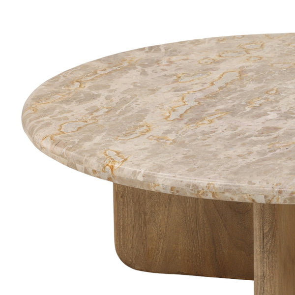 Karina Living Layna Coffee Table in Beige - Elegant Marble & Mango Wood Design for Modern Living Room Style DOV40077-BEIG