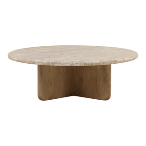 Karina Living Layna Coffee Table in Beige - Elegant Marble & Mango Wood Design for Modern Living Room Style DOV40077-BEIG