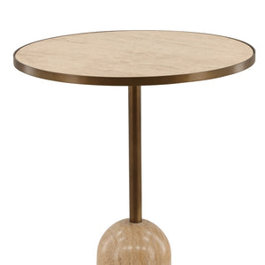 Karina Living Idrina Bistro Table - Elegant Round Travertine Top with Antique Brass Base for Compact Spaces DOV40080-NATL