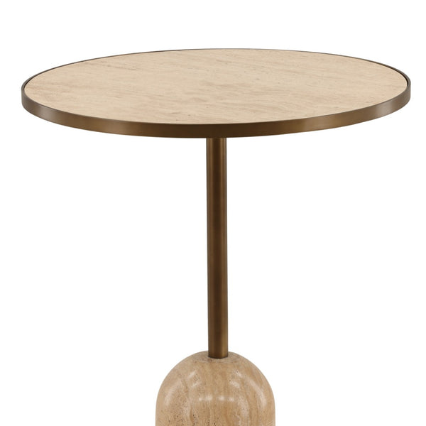 Karina Living Idrina Bistro Table - Elegant Round Travertine Top with Antique Brass Base for Compact Spaces DOV40080-NATL