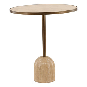 Karina Living Idrina Bistro Table - Elegant Round Travertine Top with Antique Brass Base for Compact Spaces DOV40080-NATL
