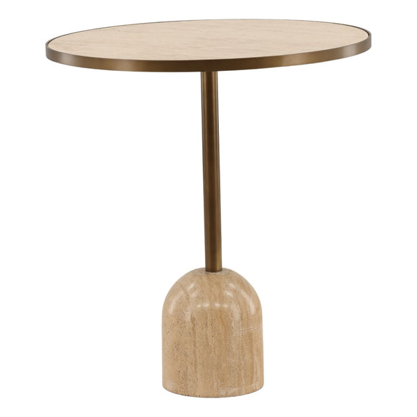 Karina Living Idrina Bistro Table - Elegant Round Travertine Top with Antique Brass Base for Compact Spaces DOV40080-NATL