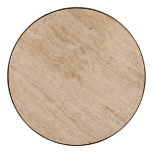 Karina Living Idrina Bistro Table - Elegant Round Travertine Top with Antique Brass Base for Compact Spaces DOV40080-NATL