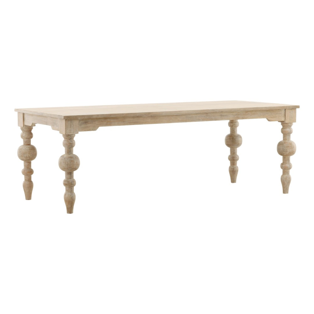 Karina Living Annette Dining Table - Elegant Whitewash Finish, Solid Mango Wood for Rustic & Modern Spaces, 87" L DOV40084-WHTW