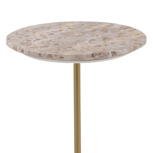 Karina Living Rune Side Table in Beige - Sculptural Marble & Iron Accent for Modern Living Spaces & Small Areas DOV40089-BEIG
