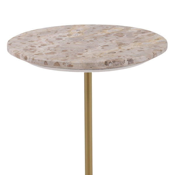 Karina Living Rune Side Table in Beige - Sculptural Marble & Iron Accent for Modern Living Spaces & Small Areas DOV40089-BEIG