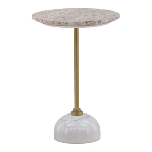 Karina Living Rune Side Table in Beige - Sculptural Marble & Iron Accent for Modern Living Spaces & Small Areas DOV40089-BEIG