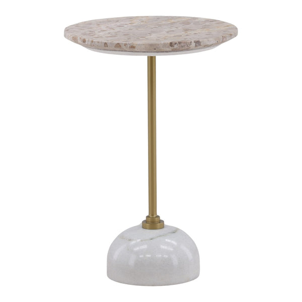 Karina Living Rune Side Table in Beige - Sculptural Marble & Iron Accent for Modern Living Spaces & Small Areas DOV40089-BEIG