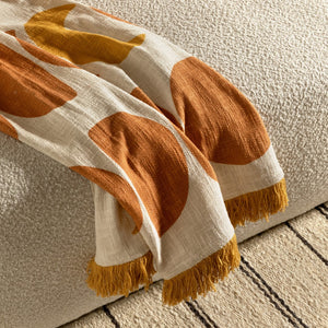 Dovetail Conall Throw Printed Cotton - Terracotta and Mustard 