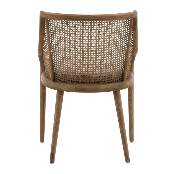 Dovetail Arcata Dining Chair Medium Brown Wood and Beige Cushion Ash Wood with Rattan and Linen Upholstered Seat DOV418