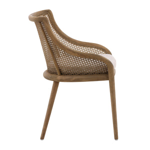 Dovetail Arcata Dining Chair Medium Brown Wood and Beige Cushion Ash Wood with Rattan and Linen Upholstered Seat DOV418