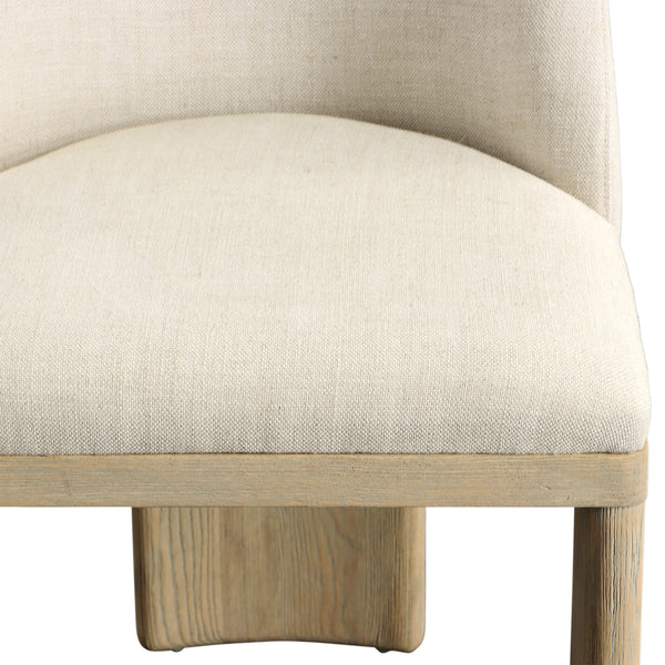 Dovetail Alistair Dining Chair Beige Beige and Light Warm Wash Linen Blend Upholstery and Ash Wood DOV419-BEIG