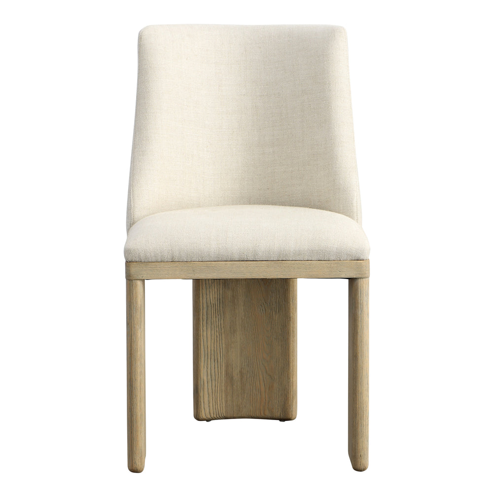 Dovetail Alistair Dining Chair Beige Beige and Light Warm Wash Linen Blend Upholstery and Ash Wood DOV419-BEIG