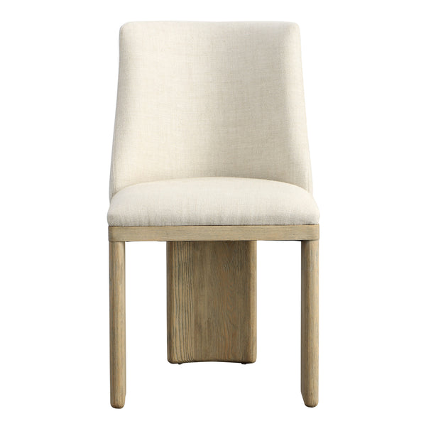 Dovetail Alistair Dining Chair Beige Beige and Light Warm Wash Linen Blend Upholstery and Ash Wood DOV419-BEIG