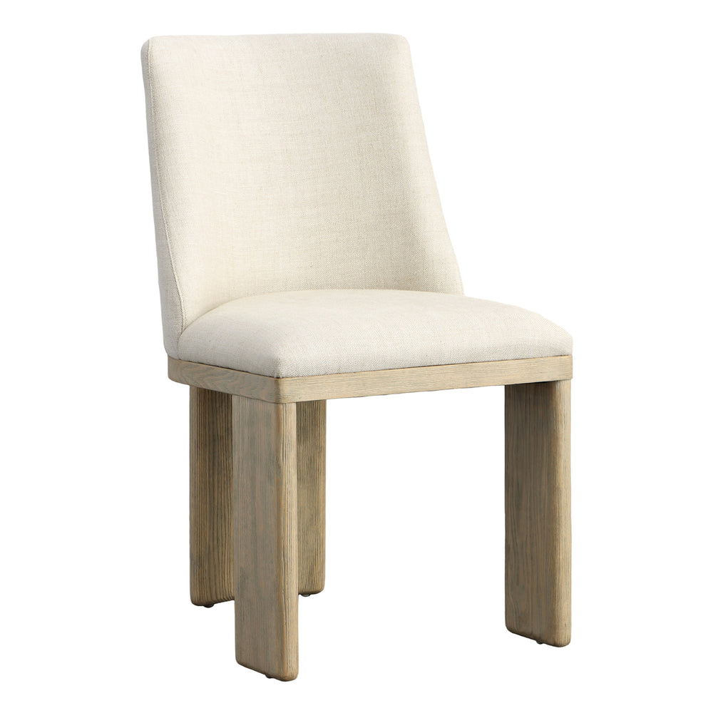 Dovetail Alistair Dining Chair Beige Beige and Light Warm Wash Linen Blend Upholstery and Ash Wood DOV419-BEIG