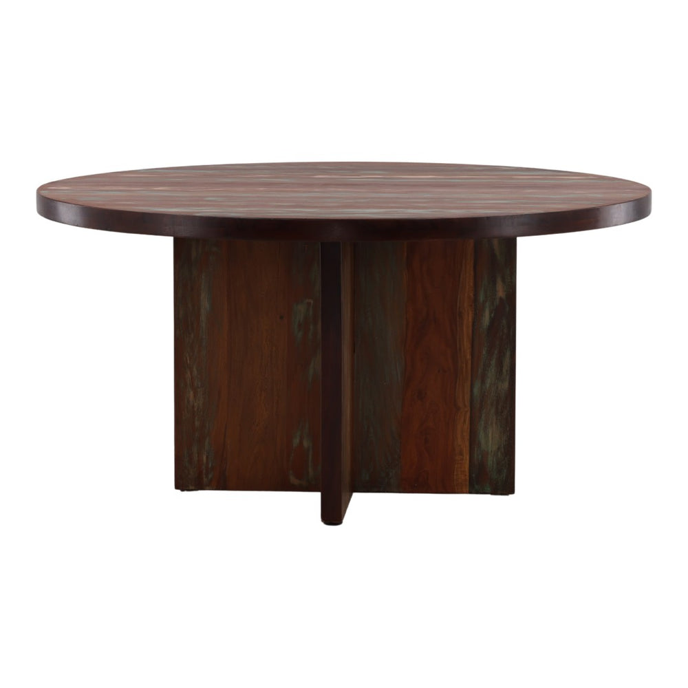 Karina Living Bay Dining Table - Rustic Reclaimed Mango Wood with Distressed Medium Brown Finish for Stylish Dining DOV46000-BRWN