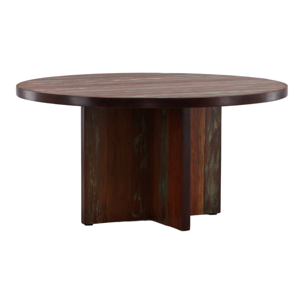 Karina Living Bay Dining Table - Rustic Reclaimed Mango Wood with Distressed Medium Brown Finish for Stylish Dining DOV46000-BRWN
