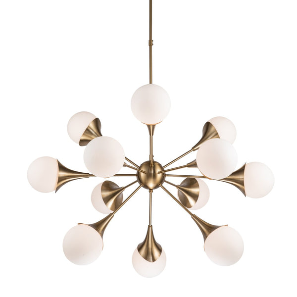 Dovetail Stellan Chandelier Iron and Glass -  Antique Brass and White 