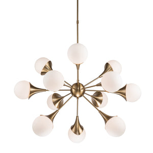 Dovetail Stellan Chandelier Iron and Glass -  Antique Brass and White 