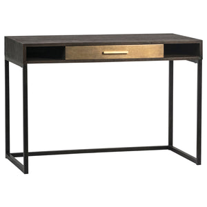 Dovetail Tivoli Desk Ebony and Brass Finish Oak Wood Veneer and Metal DOV5357