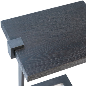 Dovetail Lander Side Table Dark Oak Stained and Rustic Black Base Finish Oak Veneer Top and Iron Base DOV5427