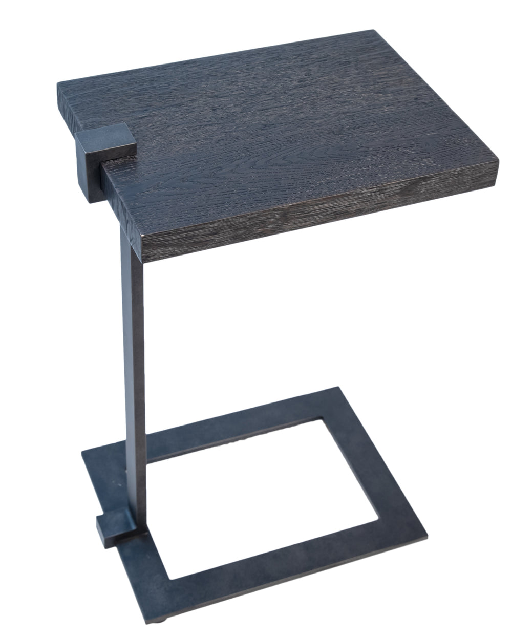 Dovetail Lander Side Table Dark Oak Stained and Rustic Black Base Finish Oak Veneer Top and Iron Base DOV5427