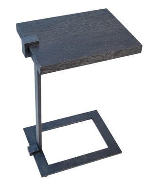 Dovetail Lander Side Table Dark Oak Stained and Rustic Black Base Finish Oak Veneer Top and Iron Base DOV5427