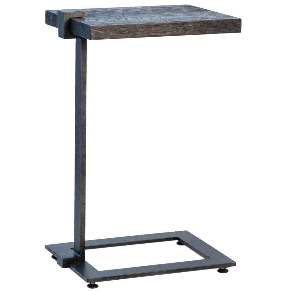 Dovetail Lander Side Table Dark Oak Stained and Rustic Black Base Finish Oak Veneer Top and Iron Base DOV5427